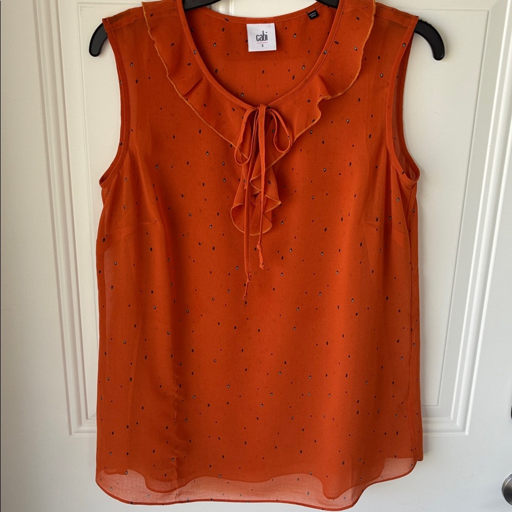 CAbi Orange Sleeveless Ruffle Tie Neck Camisole